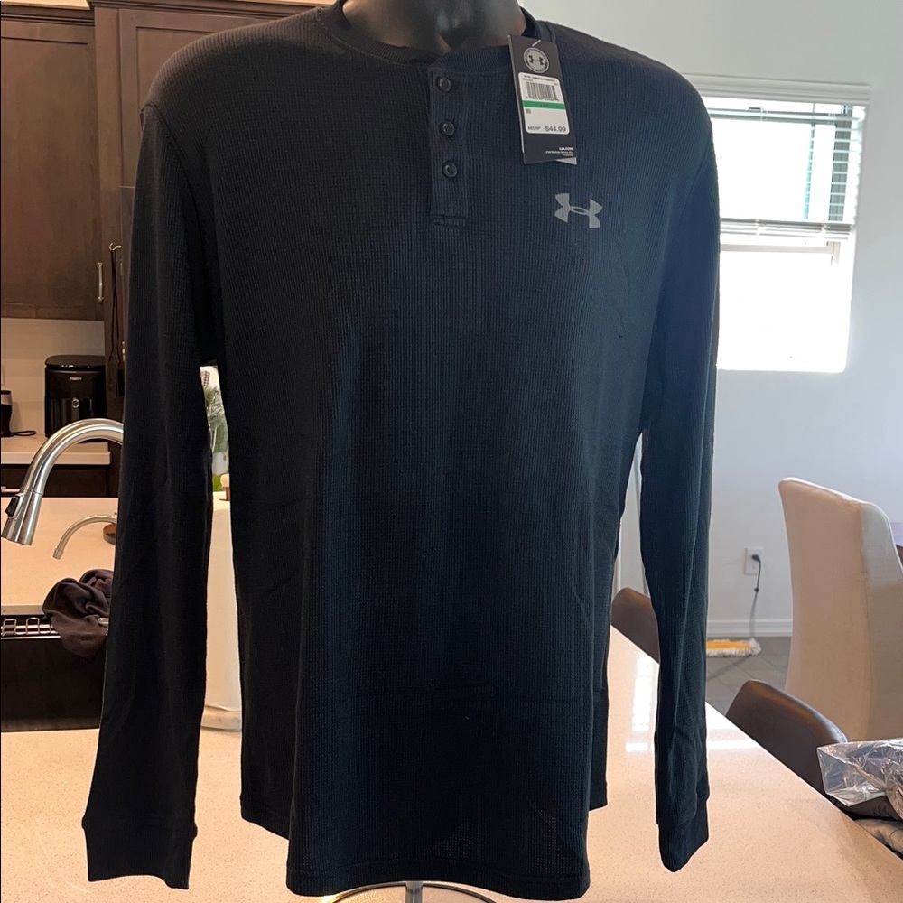 Under Armour Men's Long Sleeve Black Waffle Henley